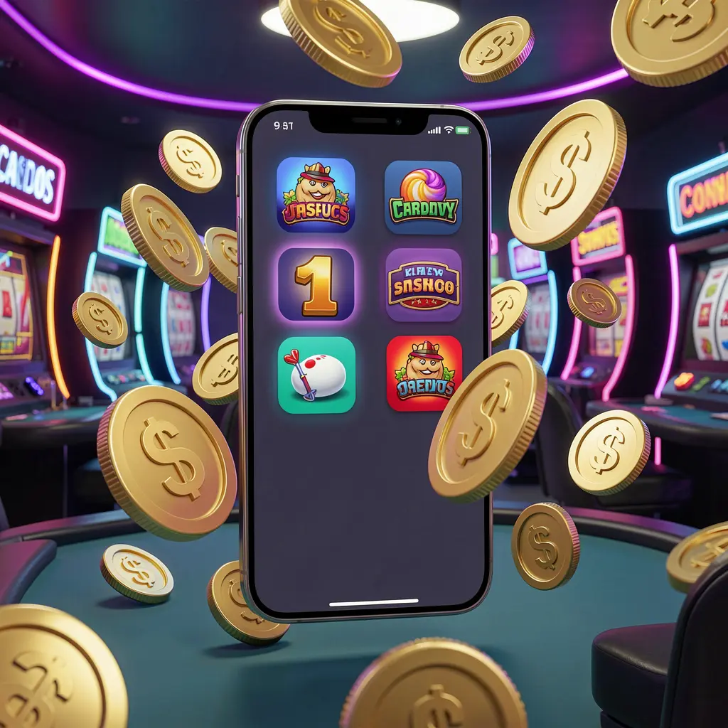 Realistic 3D render of a modern phone displaying the V880 Android casino app with app icons, surrounded by golden coins and slot symbols in a neon casino atmosphere Realistic 3D render of a modern phone displaying the V880 Android casino app with app icons, surrounded by golden coins and slot symbols in a neon casino atmosphere
